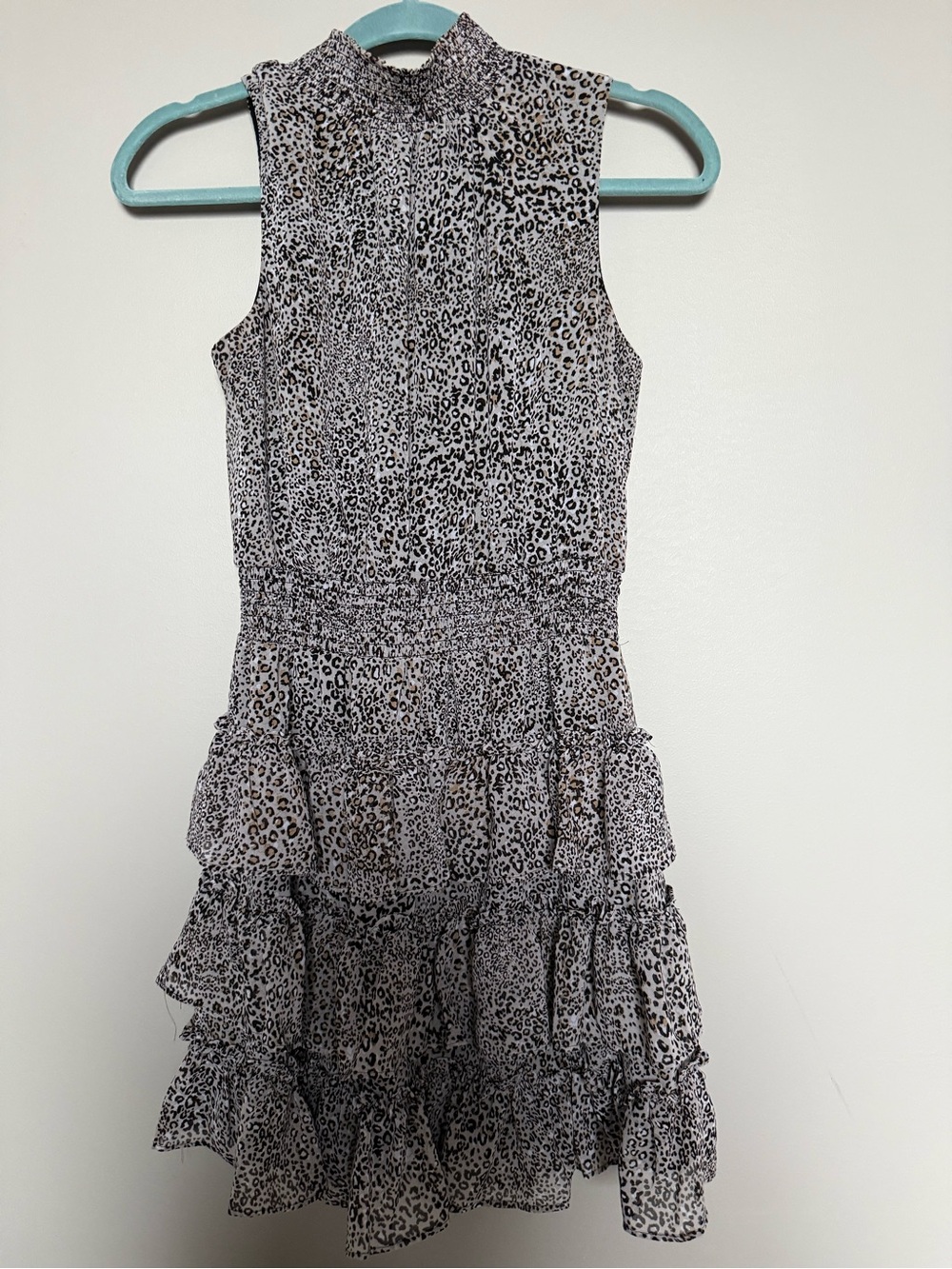 STATE Sleeveless Leopard Print Tiered Dress - White and Black